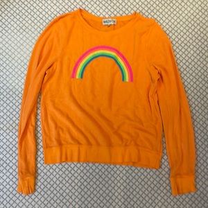 Wildfox Couture orange cozy long sleeve tee with rainbow detail